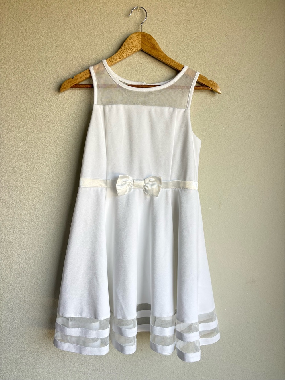 Calvin Klein White Sheer-Yoke Bow A-Line Dress